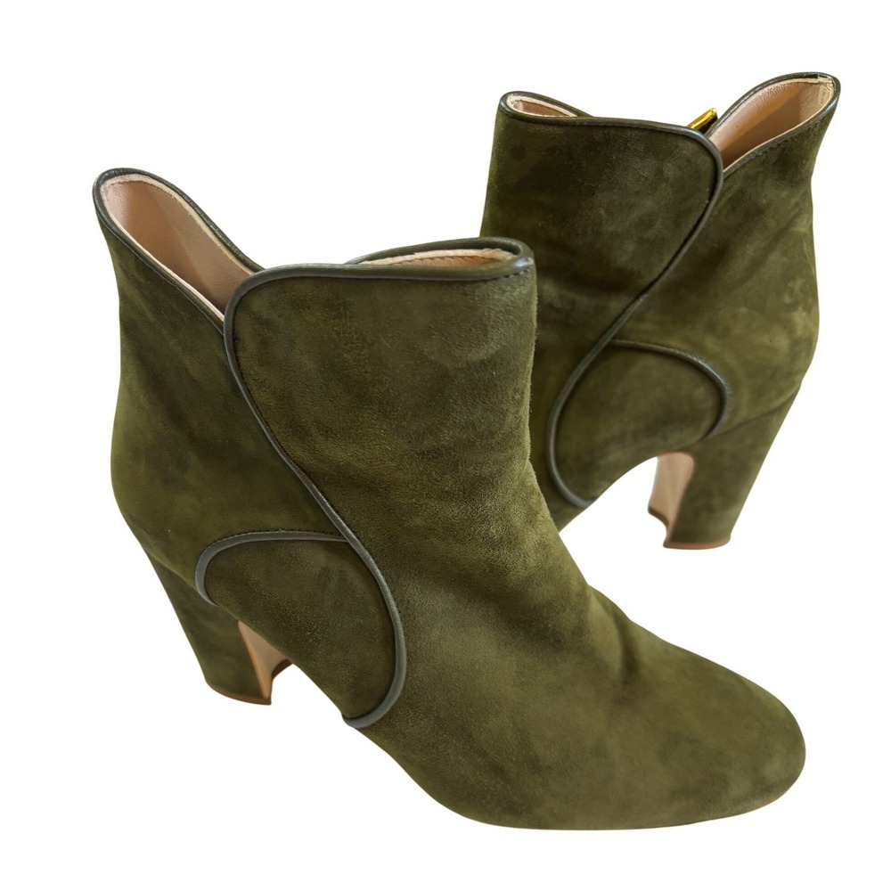 Mavette Olive Green Suede Ankle Boots Made in Italy 40 Art Deco Romantic